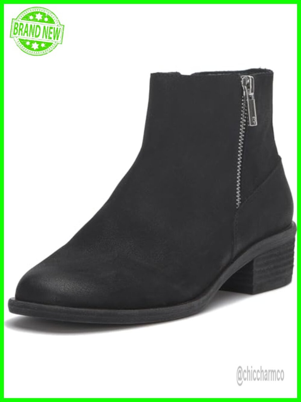 Nubuck Ankle Booties with Stacked Heel Almond Toe Leather